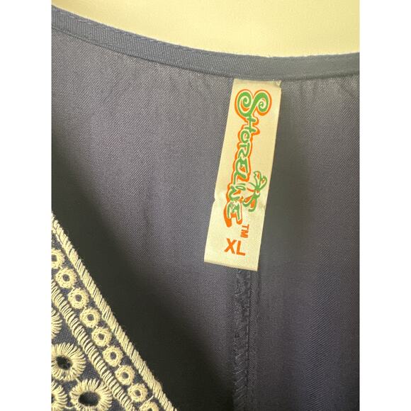 Dark Blue Kaftan Maxi Dress Ethnic Embroidery Women's XL Loungwear Beach Boho - Picture 2 of 6